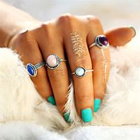 4pcs/Set Fashion Simple Gem Multicolor Punk Knuckle Midi Ring Sets for Women New Arrival Romantic Vintage Turkish Crystal Stone Ring Jewelry