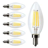 4W E14 LED Filament Bulbs C35 4 COB 400 lm Warm White Dimmable / Decorative AC 220-240 V 6 pcs
