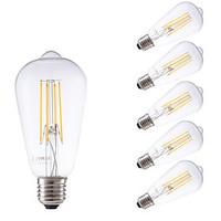 4W E27 LED Filament Bulbs ST58LF 4 COB 450 lm Warm White Dimmable / Decorative AC 220-240 V 6 pcs