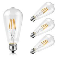 4W E26/E27 LED Filament Bulbs ST64 4 COB 400 lm Warm White Decorative AC 220-240 V 4 pcs