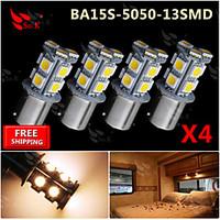 4x Warm White Ba15s 1156 RV Reverse 13 LED SMD Car Rear Turn Light Signal Bulbs