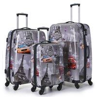 5 Cities 3 PCS SET 21/25/29 Hardshell Luggage Suitcase 4 Wheel Spinner Trolley Bag (Black/White)