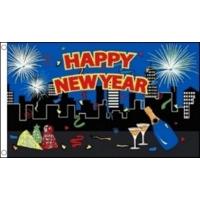 5 x 3 happy new year city print flag