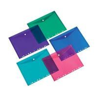 5 Star Office Punched Filing Pockets Assorted (Blue Green Red Purple and Transparent) Pack of 5