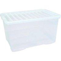5 star office storage box stackable clip on lid 60l clear
