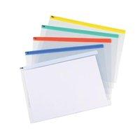 5 Star (A3) Zip Filing Bags PVC Clear Front with Coloured Seal (Assorted) Pack of 5