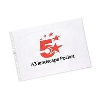 5 Star Punched Pocket Polypropylene Top-opening 120 micron Landscape A3 Ref 4899L10 [Pack 25]