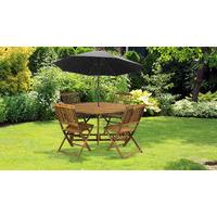 5 piece wooden garden set with umbrella