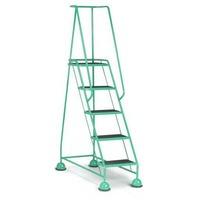 5 Tread Glide-Along Economy Cup Steps - Green Frame and Full Handrail