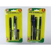 5 Piece Back To School Pens Sets - 2 Assorted Designs.