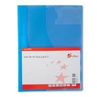 5 Star (A4) Office Document Folder Task File Semi-rigid Clear Front Cover Ticket Window Blue (1 x Pack of 5)