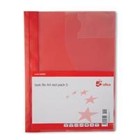 5 Star (A4) Office Document Folder Task File Semi-rigid Clear Front Cover Ticket Window Red (1 x Pack of 5)