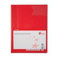 5 Star (A4) Office Executive Flat File Semi-rigid Opaque Cover Red (1 x Pack of 5)