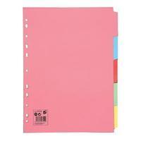 5 Star Subject Dividers Multipunched Manilla Board 5-Part A4 Assorted [Pack 10]