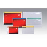 5 Star (A3) Zip Filing Bags PVC Clear Front with Coloured Seal (Assorted) Pack of 5