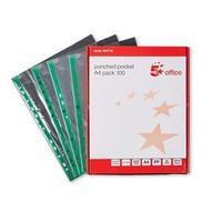5 Star Punched Pocket Polypropylene Top-opening 60 Micron A4 Glass Clear [Pack 100]