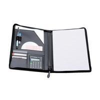 5 star a4 writing case zipped leather look with pad calculator black