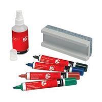 5 Star Drywipe Starter Kit of Drywipe Eraser and (100ml) Cleaner with 4 Whiteboard Markers Assorted
