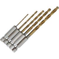 5 Piece Titanium Coated Hex Shank Wood/metal Drill Bit Set