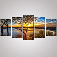 5 Panels Sunset River Landscape Picture Print Modern Wall Art on Canvas Unframed