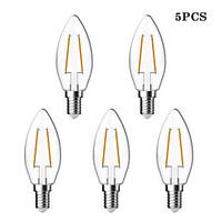 5 pcs kwb E14 2W 2 COB 200 lm Warm White C35 edison Vintage LED Filament Bulbs AC 220-240 V