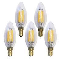 5 pcs kwb E14 6W 6 COB 600 lm Warm White C35 edison Vintage LED Filament Bulbs AC 220-240 V