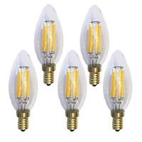 5 pcs kwb e14 6w 6 cob 600 lm warm white c35 edison vintage led filame ...