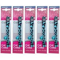 5 x Unit DEAL - Ancol - Velvet Leopard Print Cat Collar - Turquoise