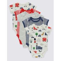 5 Pack London Print Cotton Bodysuits