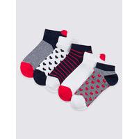 5 Pairs of Cotton Rich Trainer Liner Socks (3-14 Years)