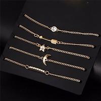 5 pcs/set Vintage Gold Color Crystal Moon Bracelet Set Punk Key Letter V Bracelets Love Moon Bijoux Jewelry Gifts