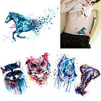 5 Pieces Body Tattoo for Women Men Arm Waist Watercolor Animals Colored Raccoon Wolf Owl Body Temporary Tattoo Sticker