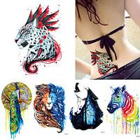5 Pieces Body Art Temporary Tattoo Colorful Animals Watercolor Painting Drawing Wolf Peacock Sticker