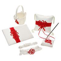 5 Collection Set White Guest Book / Pen Set / Ring Pillow / Flower Basket