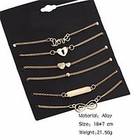 5 pcs/set Vintage Gold Color Crystal Heart Bracelet Set Punk Key Letter V Bracelets Love Moon Bijoux Jewelry Gifts
