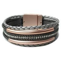 5 Strand Plaited Leather Bracelet, Rose Gold/Grey