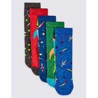 5 Pairs of Space Print Socks (1-14 Years)