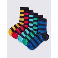 5 Pairs of Freshfeet Cotton Rich Rugby Stripe Socks (1-14 Years)