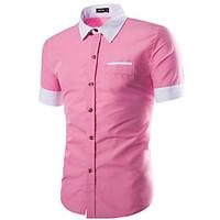 5 Colors High Quality Men\'s Casual/Daily Simple Summer ShirtSolid Shirt Collar Long Sleeve Blue Pink Red Black Cotton Medium