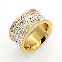 5 Row Cubic Zirconia 11mm Width Stainless Steel Rings For Women Gold Plated Fashion Jewelry