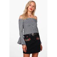 5-Pocket Embroidered Denim Skirt - black