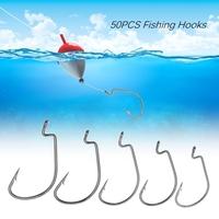 50pcs Fishhooks High Carbon Steel Barbed Fishing Hooks Set 5 Sizes 2# 1# 1/0# 2/0# 3/0#