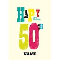 50th Birthday Card in bold bright lettering