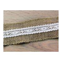 50mm Hessian with Lace Centre Natural Ribbon White