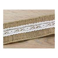 50mm hessian with lace centre natural ribbon ivory