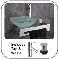 50cm Stainless Steel Mount with Casoria Frosted Square Wall Mounted Glass Basin Set