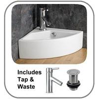 50cm Wide Florence Counter Top Mounted Corner Sink with Mono Mixer Tap and Basin Waste
