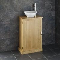 50cm by 29cm Deep Slimline Solid Oak Single Door Cabinet with Bologna Sink