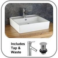 50.5cm Arsizio Square Counter Mounted Sink with Mixer Tap and Pop Up Waste