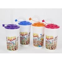 500ml Fun Fair Design White Drinking Cup With Lid And Flex Straws